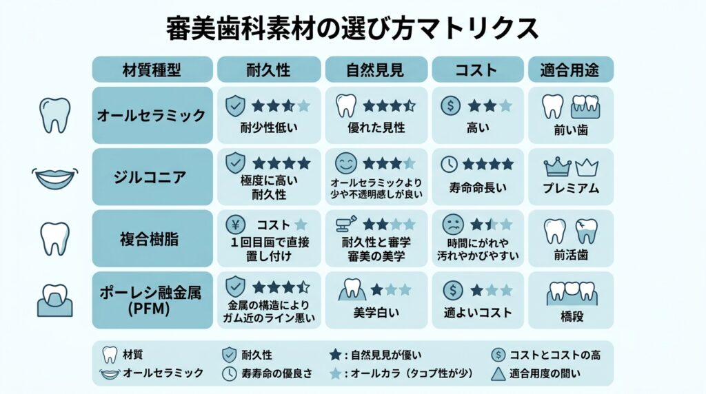 審美歯科素材の選び方マトリクス