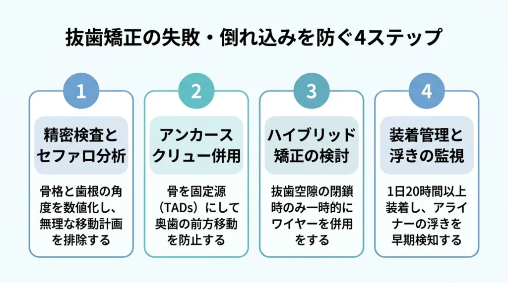 抜歯矯正の失敗・倒れ込みを防ぐ4ステップ