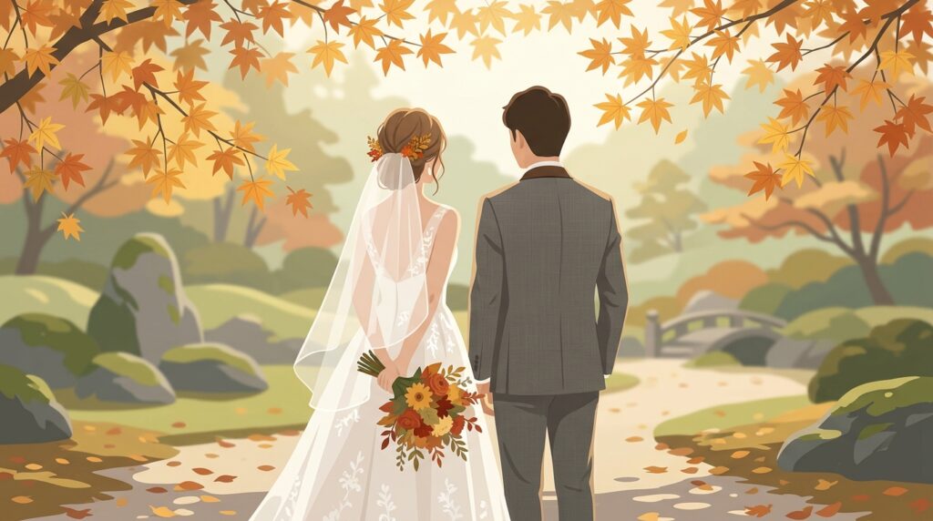 秋のロケーション撮影と結婚準備のイメージ