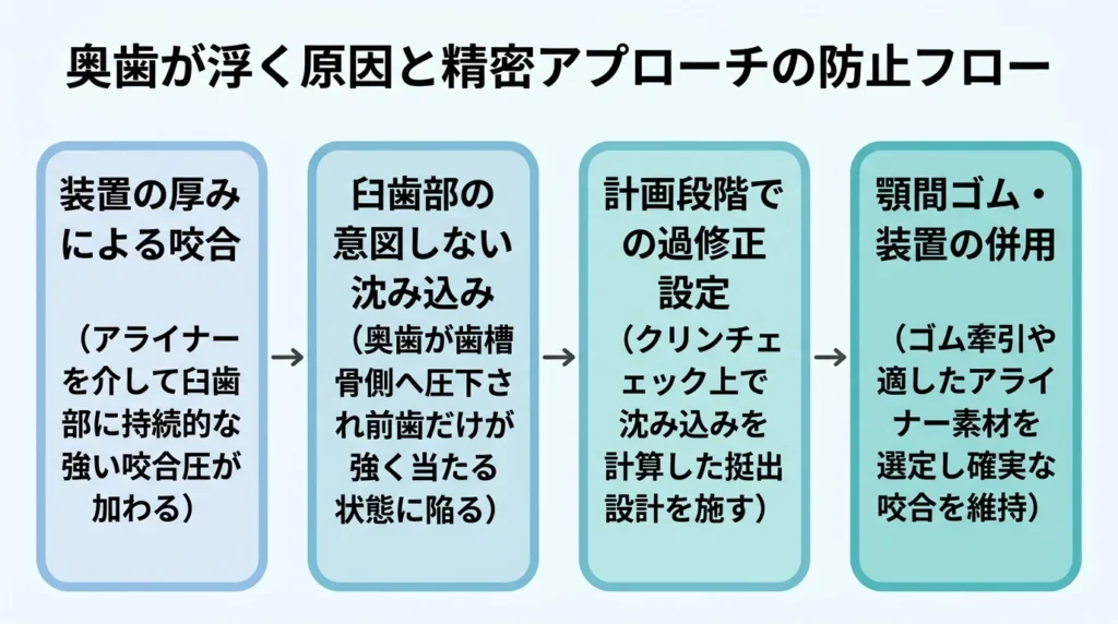 奥歯が浮く原因と精密アプローチの防止フロー