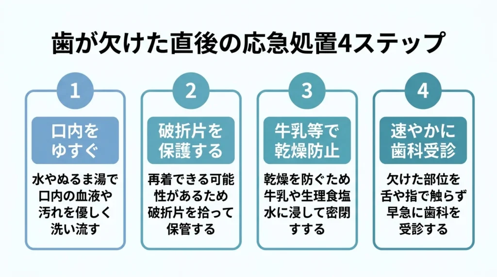 歯が欠けた直後の応急処置4ステップ